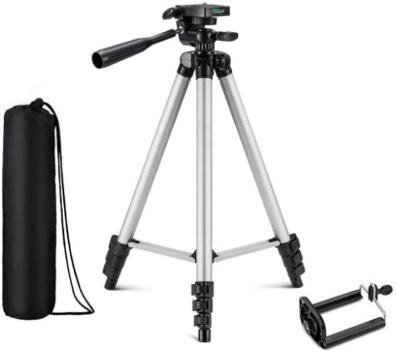 KBOOM Camera Tripod Stand With 3-Way Head Tripod for Digital Camera DV Camcorder, Tripod 3110 with mobile Phone holder  for all  Tripod(Silver, Black, Supports Up to 1500 g)