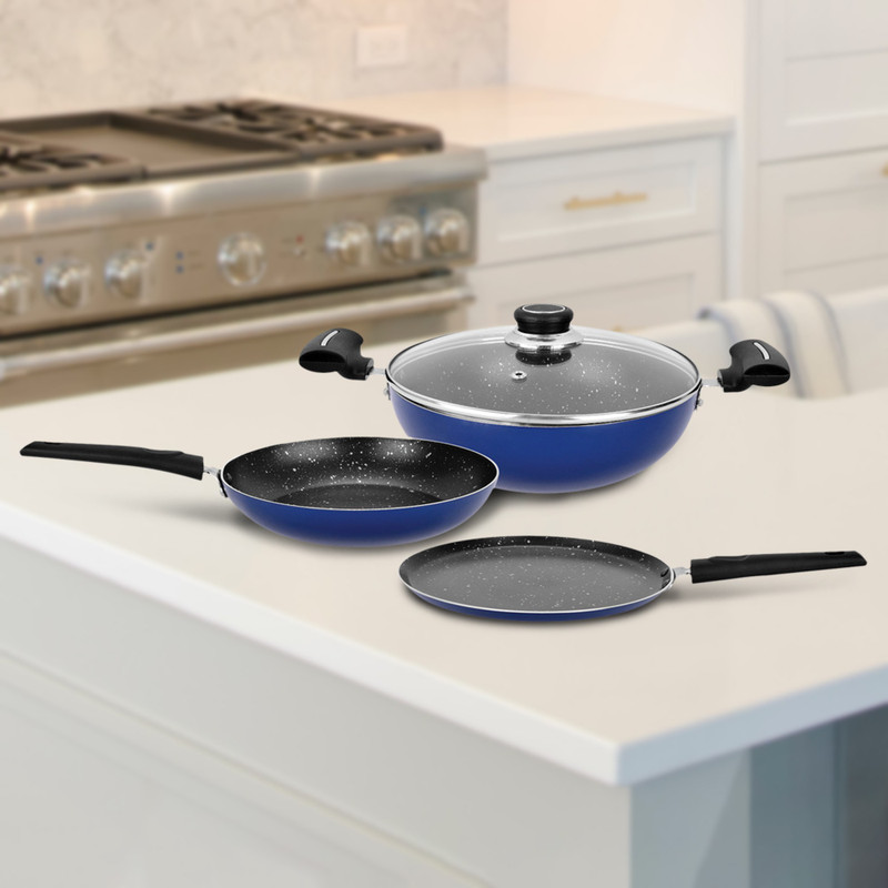 Renberg Blue Orchid Non-Stick Coated Cookware Set(Aluminium, 4 - Piece)