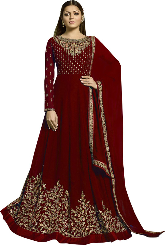 leonal Faux Georgette Embroidered Gown/Anarkali Kurta & Bottom Material(Semi Stitched)