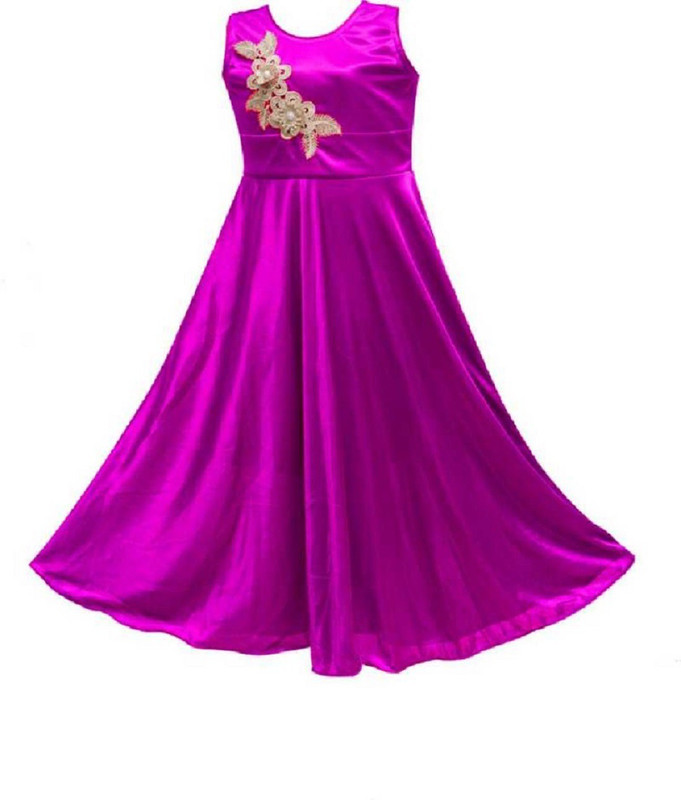 online cloth khazana Girls Maxi/Full Length Party Dress(Pink, Sleeveless)