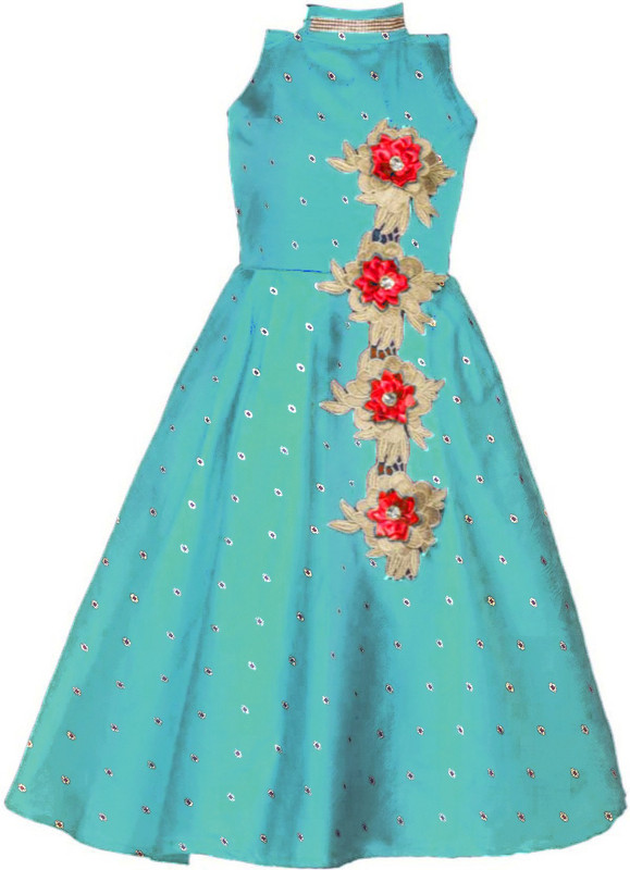 online cloth khazana Girls Maxi/Full Length Party Dress(Light Green, Sleeveless)