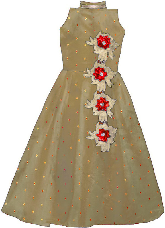 online cloth khazana Girls Maxi/Full Length Party Dress(Multicolor, Sleeveless)