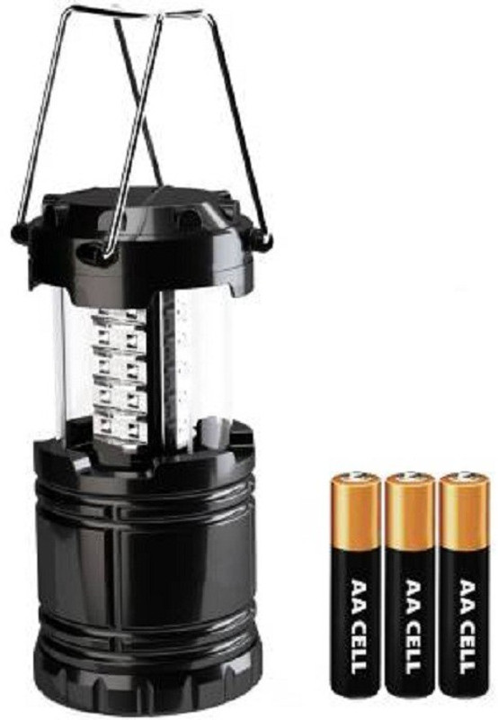 belldial Portable LED Camping Lantern Flashlight with 12 AA Batteries Black Stainless Steel, Plastic Hanging Lantern(15 cm X 8 cm, Pack of 1)