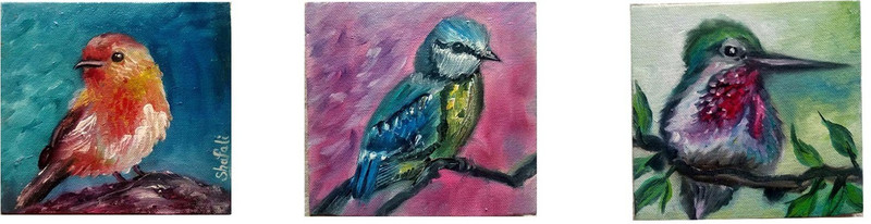 earthly flavours Beautiful Birds Oil 6 inch x 6 inch Painting