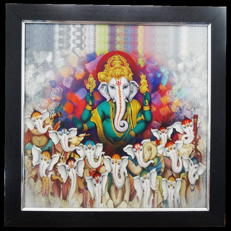 vgocart Multi Musician Ganesha In One Frame Digital Painting Digital Reprint 14 inch x 14 inch Painting