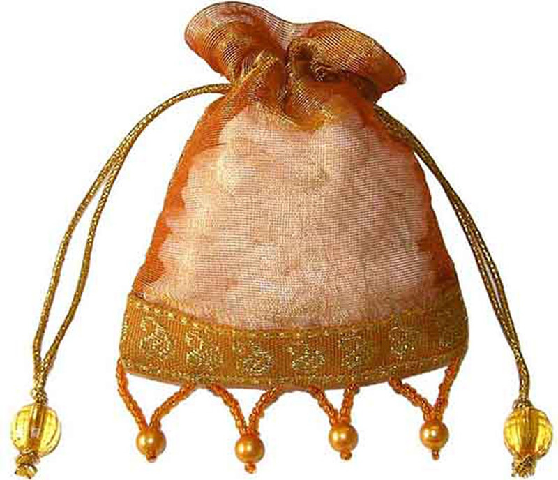kiran Pouch Organza 4x6.7 w Beads Lace Potli(Gold)