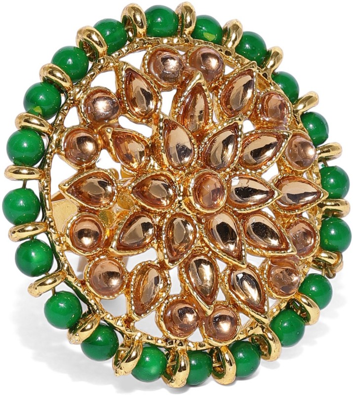 Zaveri Pearls Embellished With Stones And Green Beads Circular Shape Stone Gold...