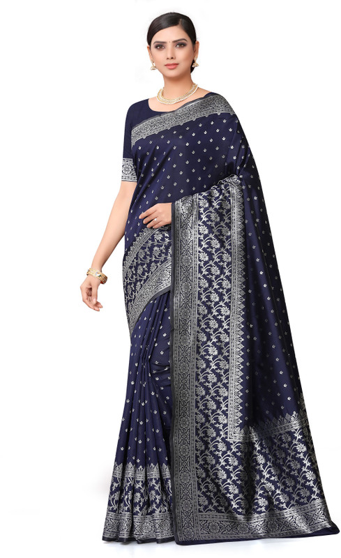 neeah Woven Banarasi Art Silk, Jacquard Saree(Dark Blue)