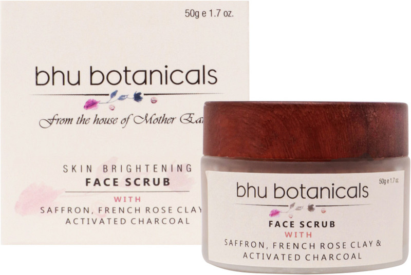 bhu botanicals Skin Brightening Face Scrub, Saffron, French Rose Clay & Activated Charcoal, Scrub(50 g)