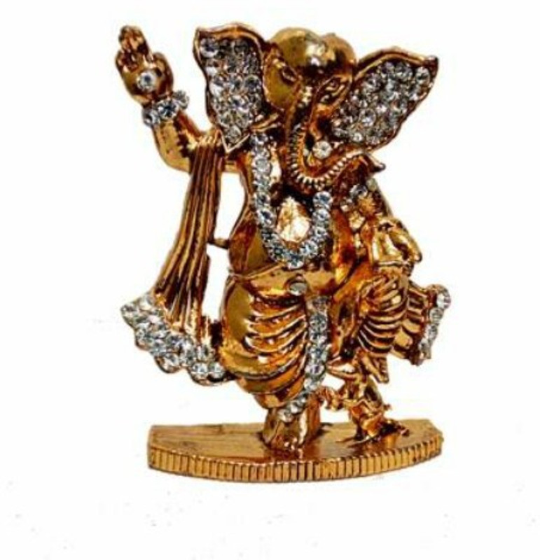 shivaye collection Golden Standing Lord Ganesha Car Dashboard Ganpati Idol Spiritual Decorative Showpiece  -  10 cm(Brass, Multicolor)