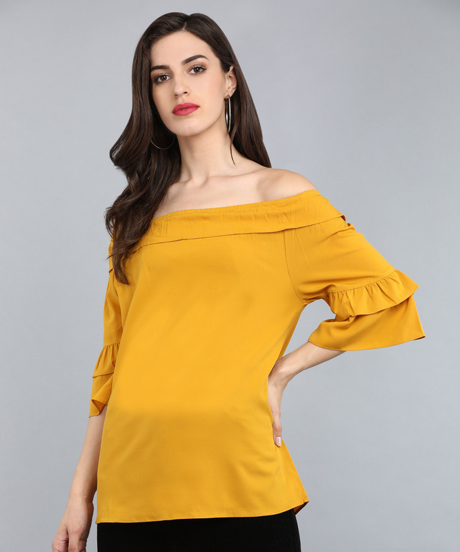 remanika Casual 3/4 Sleeve Printed Women Yellow Top