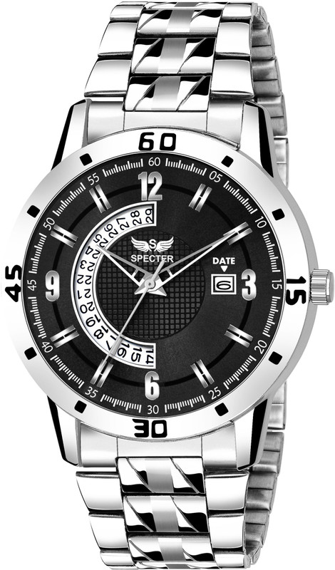specter S-DDC73-BLK Black Round Dial Day & Date Functioning Water Resistant Stainless Steel Analog Watch  - For Men