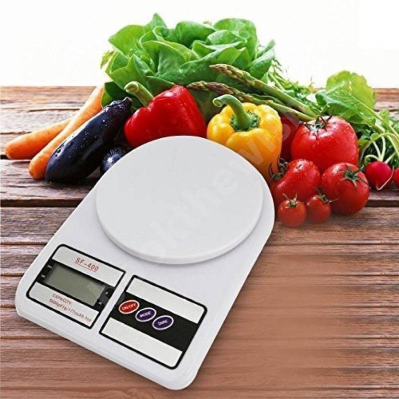 Mezire Electronic Digital 10 Kg Weight Scale Lcd Kitchen Weight Scale Machine Measure for measuring fruits,Spice,Food,Vegetable And More (Sf-400) Weighing Scale -006 Weighing Scale  (White) Weighing Scale(White)