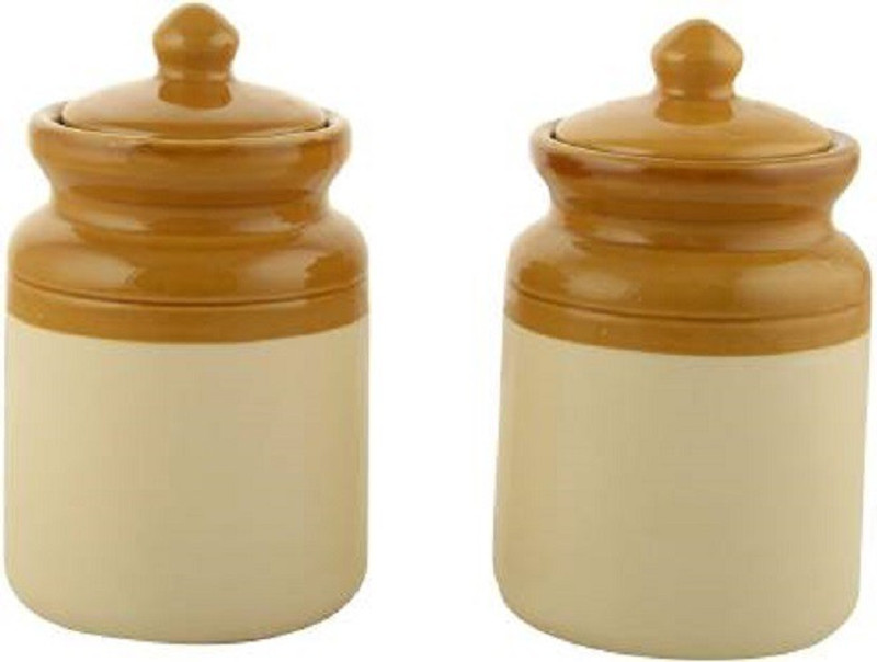macklon Ceramic Egg Container,Pickle Container & Salt Pepper Container (Pack of 2, Brown)  - 250 ml Ceramic Grocery Container(Pack of 2, White, Brown)