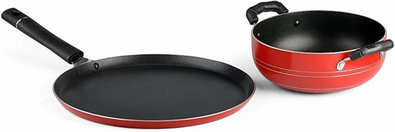 bahurani BAHURANI ombo 2 Pcs Set DOSA TAWA and 3 Liter KADHAI Cookware Set (Aluminium, Non-stick) Cookware Set (Aluminium, 2 - Piece) Cookware Set(Aluminium, 2 - Piece)