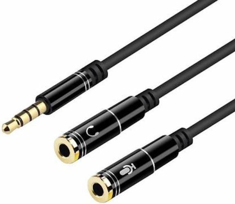 dhriyag 3.5mm Aux Stereo Audio 1 Male to 2 Female Headset Mic Y Splitter Cable Adapter 0.2 m Headphone Splitter(Compatible with Mobile, Audio Player, Car Audio Player, Black)