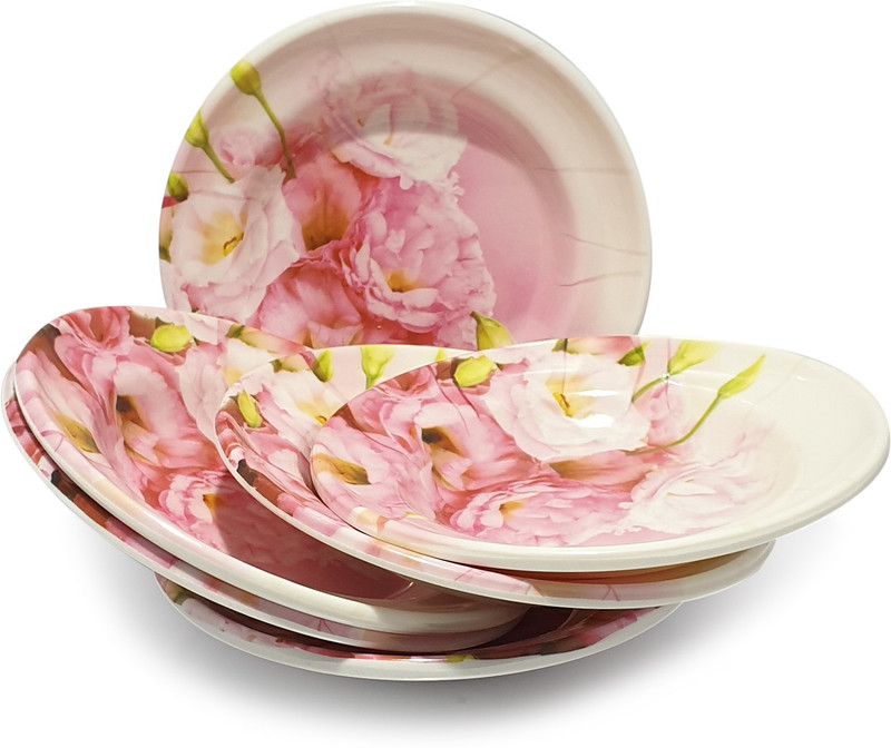 Gallery99 Baby Pink Round Flora High Grade Quarter Plate(Pack of 6, Microwave Safe)