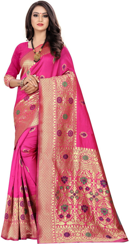 shoppershopee Woven Kanjivaram Jacquard Saree(Pink)