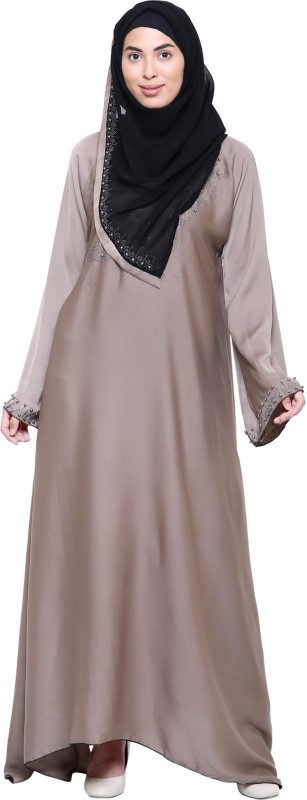 ZUZUU Burqa012 Poly Crepe Self Design, Solid Burqa With Hijab(Brown)