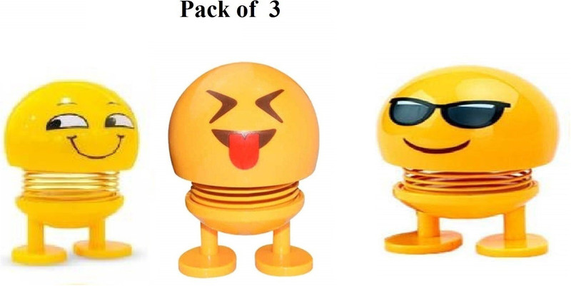 vidhi collections Pack of 3 Emoji/Smiley Spring Doll,Cute Emoji for Decor(Yellow)