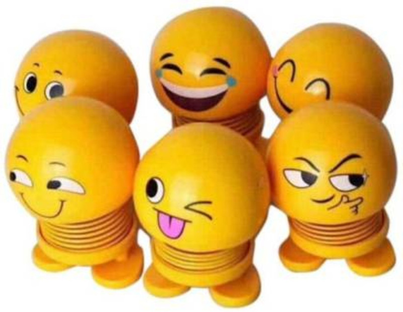 traders hub Funny Emoji Spring Toy Plastic Shaking Head Doll (Yellow)(Yellow)