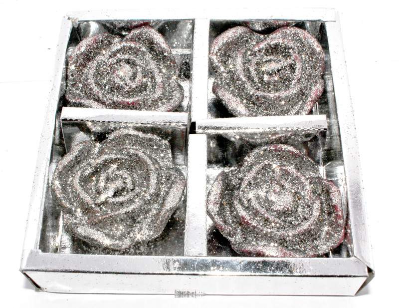 fassion passion Silver Beautiful Decorative Designer Saprkle Flower Wax Candles Diya Candle(Silver, Pack of 4)