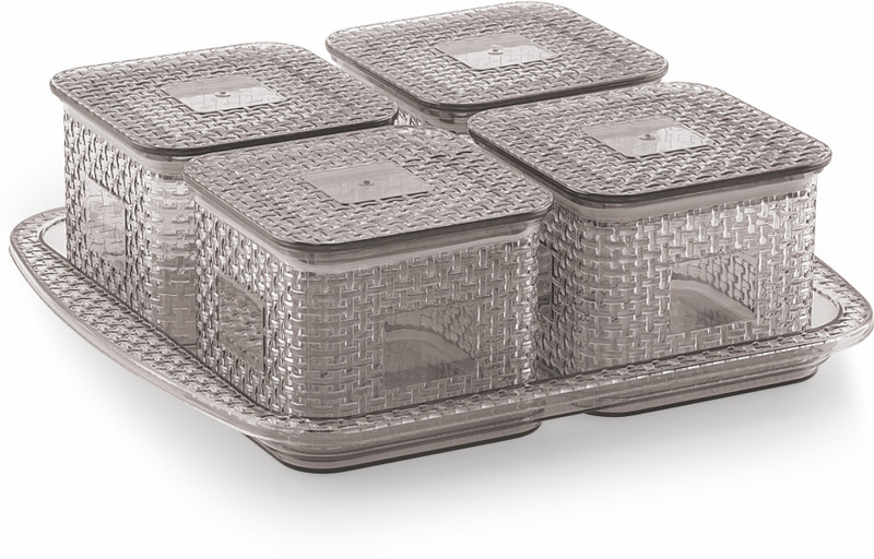 ski plastoware Cambridge 4 Sections Multipurpose & Dry Fruits Container 3179 With Try  - 600 ml Plastic Fridge Container, Tea Coffee & Sugar Container, Spice Container, Pickle Container & Salt Pepper Container, Grocery Container(Black)