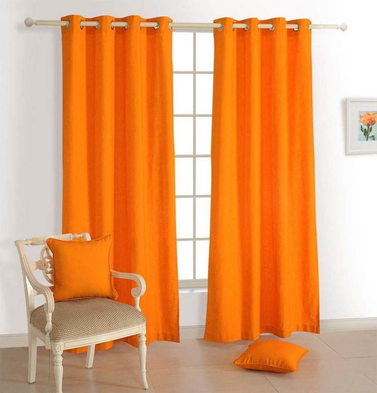 quills 214 cm (7 ft) Polyester Door Curtain (Pack Of 2)(Solid, orange color)