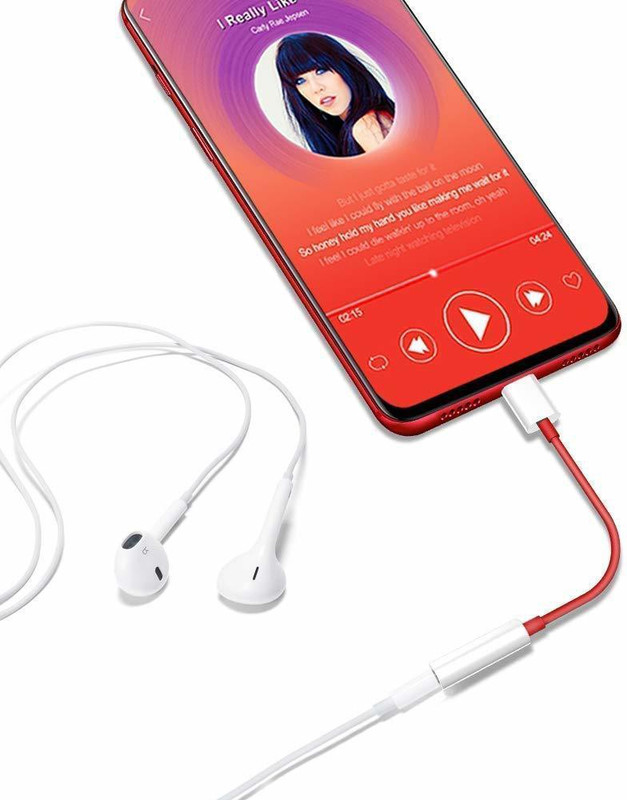 nory Type C to 3.5 mm Jack Audio Connector, Noise Cancelling 0.5 m USB Type C Cable(Compatible with one plus 6T, White, Red)