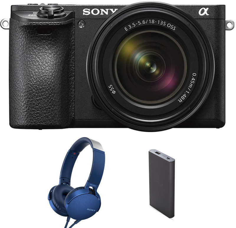 Sony Alpha ILCE-6500M (With Headphone & Powerbank) Mirrorless Camera Body with 18 - 135 mm Zoom Lens(Black)