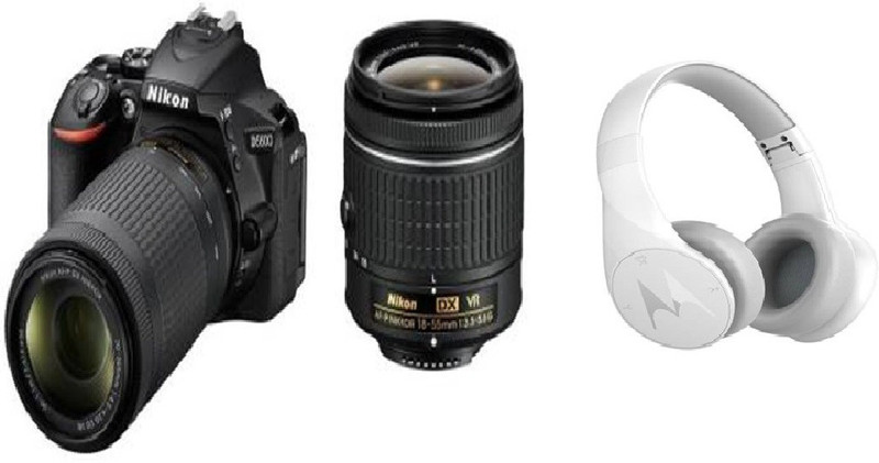Nikon D5600 DSLR Camera Body with Dual Lens: AF-P DX Nikkor 18 - 55 MM F/3.5-5.6G VR and 70-300 MM F/4.5-6.3G ED VR (16 GB SD Card) - (With Motorola Bluetooth Headphone) DSLR Camera Body with Dual Lens: AF-P DX Nikkor 18 - 55 MM F/3.5-5.6G VR and 70-300 MM F/4.5-6.3G ED VR (16 GB SD Card)(Black)