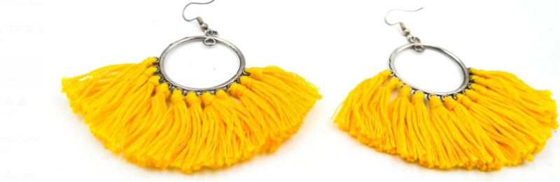 sporty trendz Silver Plated Fancy Round Yellow Tassel Earrings Fabric, Metal, Silk Dori Tassel Earring