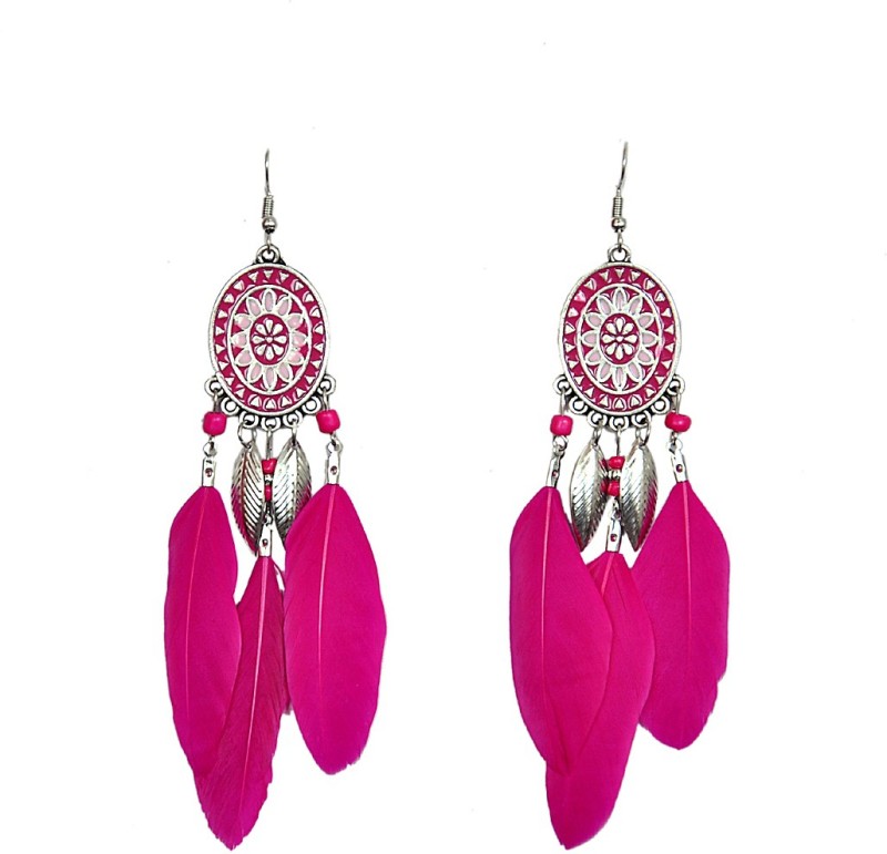 Pingaksh Crafty Collection Magenta Meenakari Magenta Feather Earring for Women/Girl Alloy Drops...