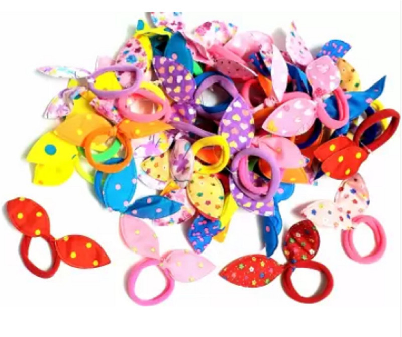 sislike Rabbit Ear Hair Tie Rubber Bands Style Ponytail Holder (Multicolour) Rubber Band(Multicolor)