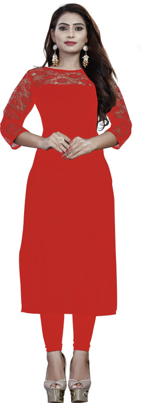 nisha enterprise Festive & Party Solid Women Kurti(Orange)