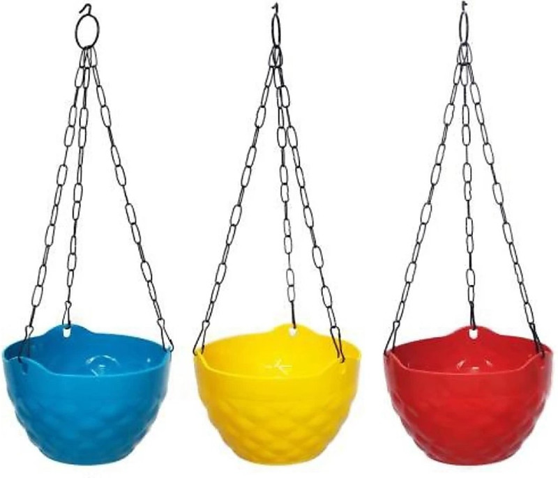 samridhi DIAMOND HANGING FLOWER POT & PLANT CONTAINER ( MULTICOLOUR) SET OF 3 Plant Container(Plastic, External Height - 61 cm)