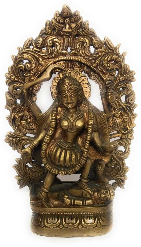 athizay Kali mata brass statue with lacquer finish for Durga Puja. Decorative Showpiece  -  21 cm(Brass, Gold)