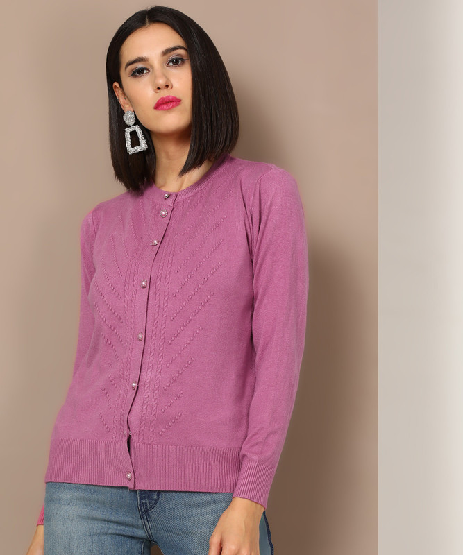 avirate Solid Round Neck Casual Women Purple Sweater