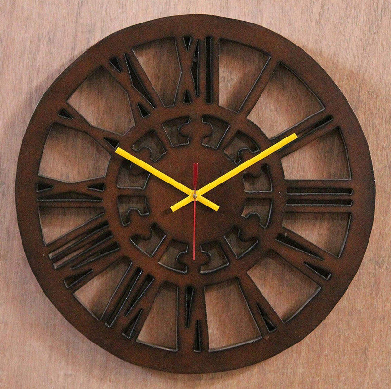 smart art wood carving Analog-Digital 12 cm X 12 cm Wall Clock(Brown, Without Glass)