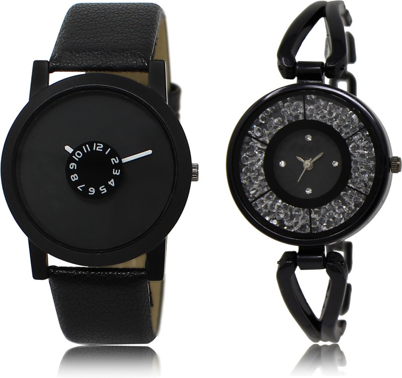 shop in style 25-211 BLACK DIAL SPECIAL COMBO WATCH WITH LEATHER NEW ARRIVAL FAST SELLING TRACK DESIGNER WATCH FOR PARTY_PROFESSIONAL_DIWALI_FESTIVAL SPECIAL WATCH FOR MAN _WOMAN Analog Watch  - For Couple