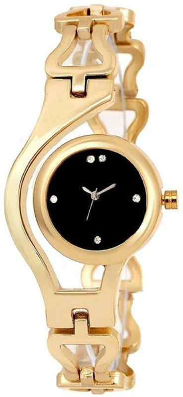pinino New Ouality Round Black Analogue Dial Stainless Steel Gold Starp Analogue Watch For Women And Girls Analog Watch  - For Girls