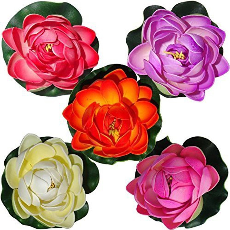 sonia collection Multicolor Lotus Artificial Flower  with Pot(4 inch, Pack of 5)