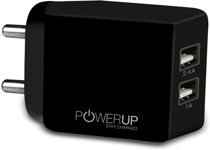powerup stay charged 17W Dual Port 3.4A with BIS Certified Wall Charge 2.4 A Multiport Mobile Charger(Black)