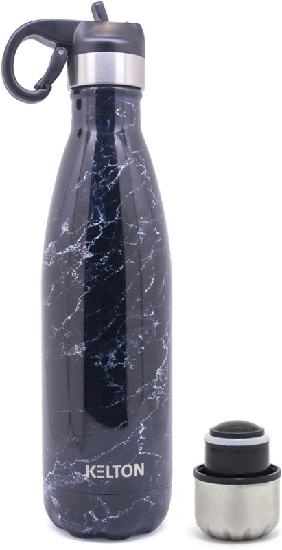 kelton Water Bottle Vacuum Insulated with Free Sport lid (Black Marble ) 500 ml Bottle(Pack of 1, Black)