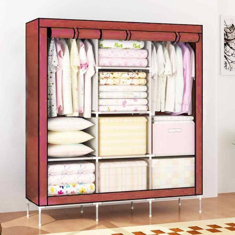 MEZIRE 6 + 2 Shelves 3 Door 88130 (PP) WR PP Collapsible Wardrobe(Finish Color - Wine Red, DIY(Do-It-Yourself))