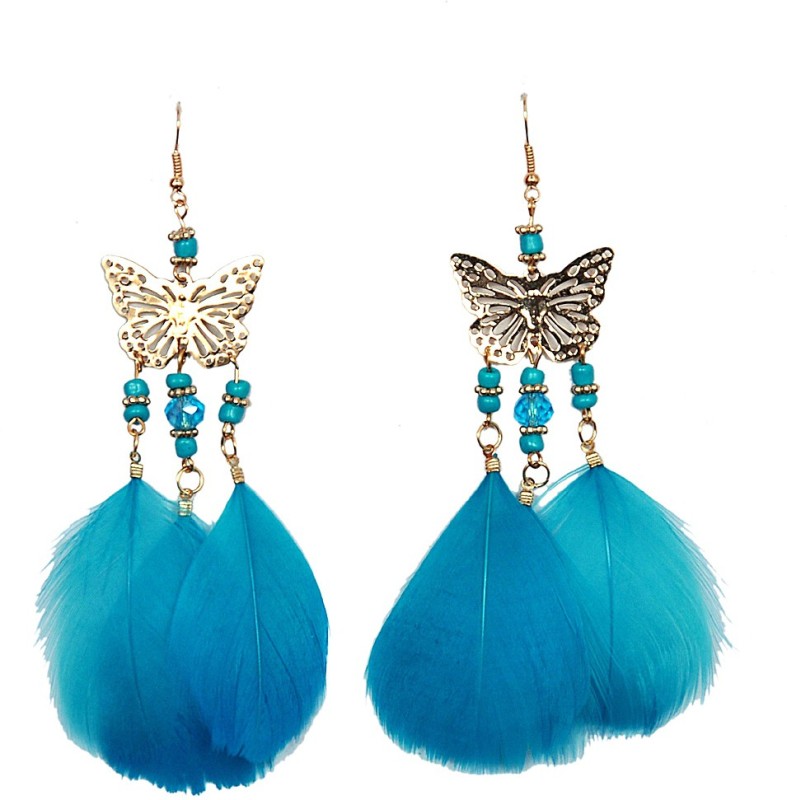 Pingaksh Crafty Collection Gold Plated Butterfly Turquoise Feather Earring for Women/Girl Alloy...