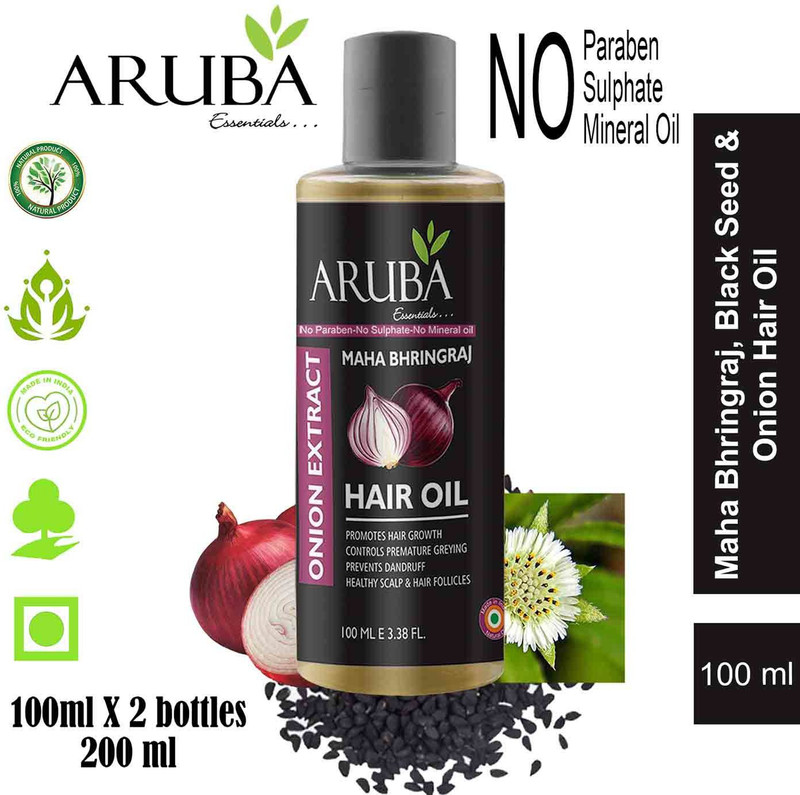 Aruba Essentials Natural Maha Bhringraj Black Seed & Onion Extract Herbal Hair Oil - No Paraben Hair Oil(200 ml)