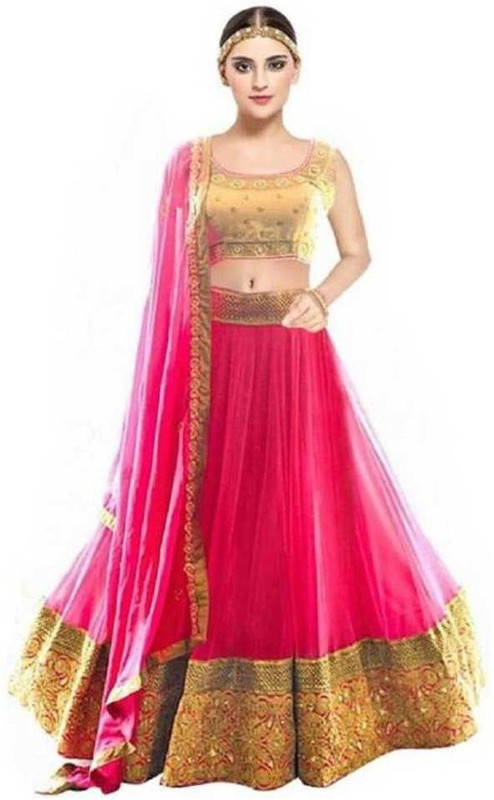 sareegarden Embroidered, Leheriya Semi Stitched Lehenga, Choli and Dupatta Set(Red)