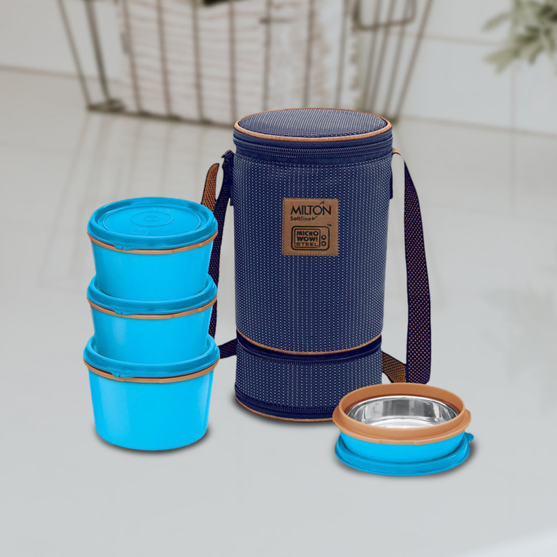 MILTON Flexi Insulated Tiffin Microwave safe 4 Containers Stainless Steel, Plastic Office Lunch Box(1270 ml)