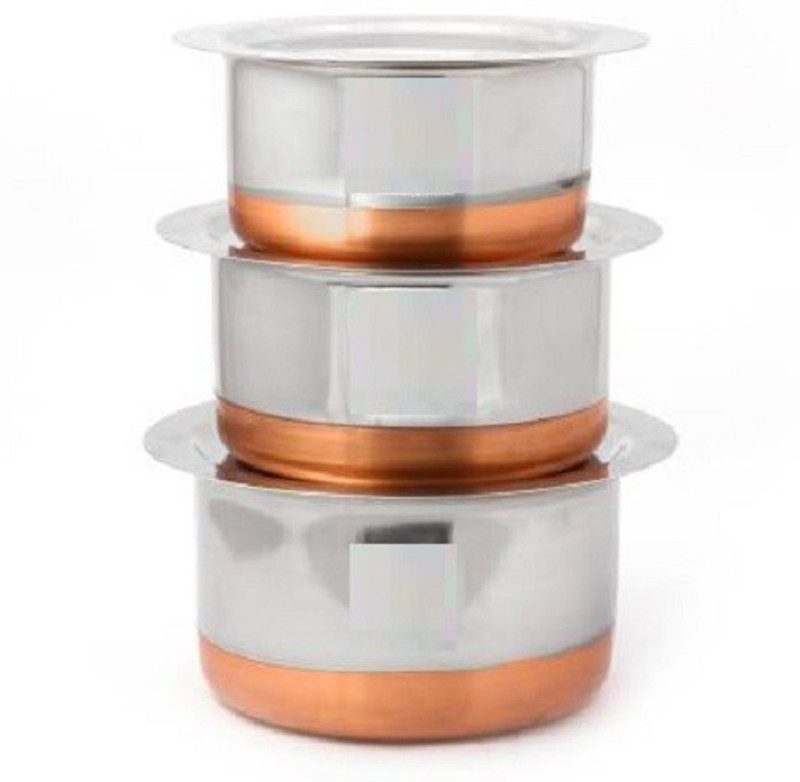 PROJAIN STEEL Stainless Steel Set of 3(750ml,1000ml,1250ml) Pot 20 cm diameter 0.75 L, 1 L, 1.25 L capacity(Steel)